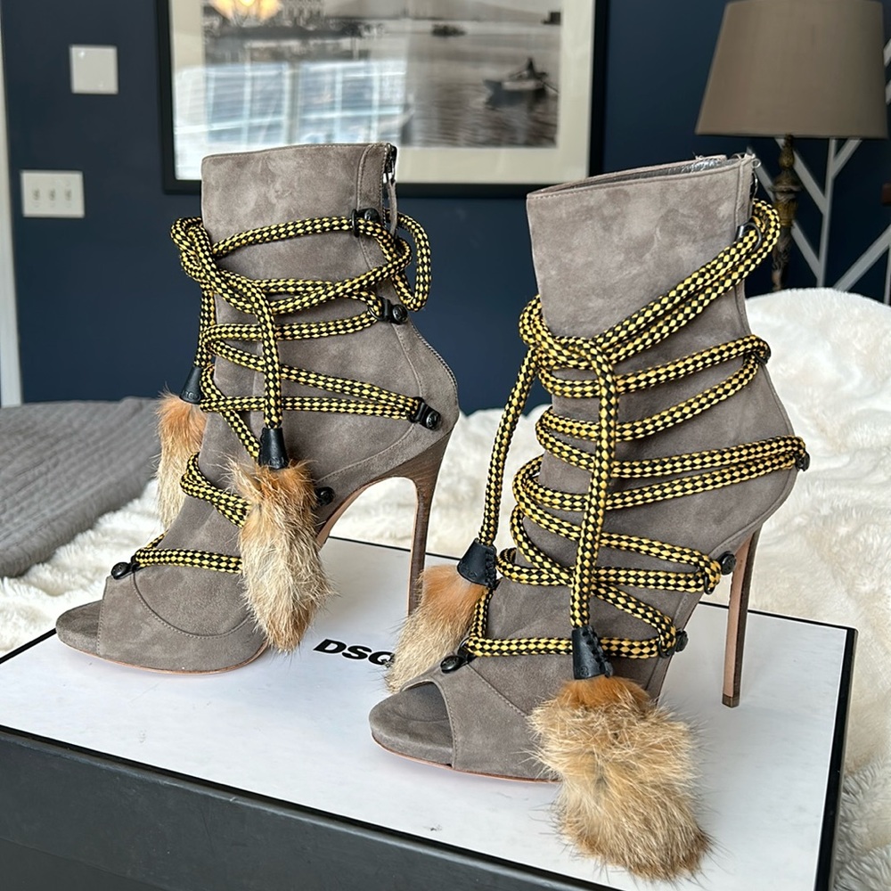 New Dsquared2 Open Toe Lace Up Ankle Boot